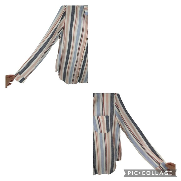 Anthropologie Maeve Chatham Pastel Striped Linen Blend Button Down Shirt   Sz XS - Picture 9 of 14